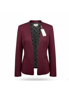 Skies Are Blue Womens Burgundy Open-Front Blazer Floral Lining Size L